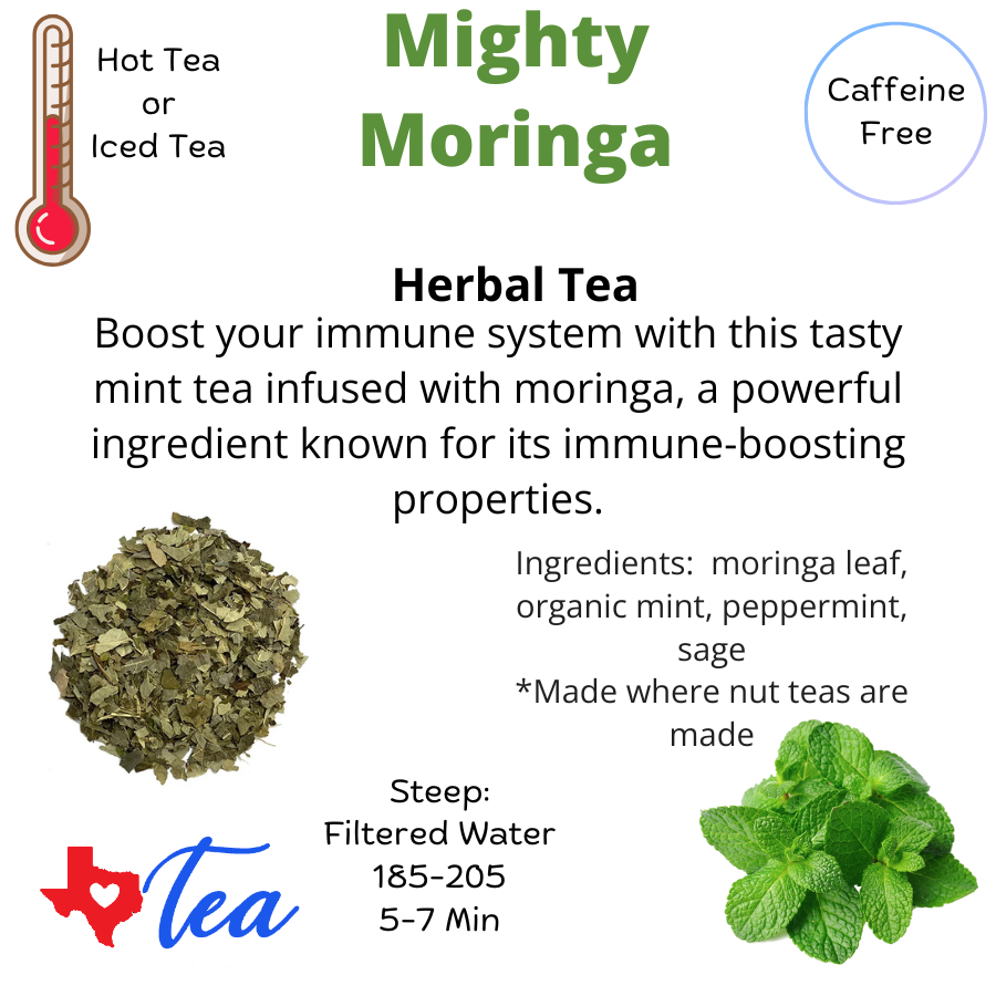 Mighty Maringa, herbal tea informational sheet caffeine free